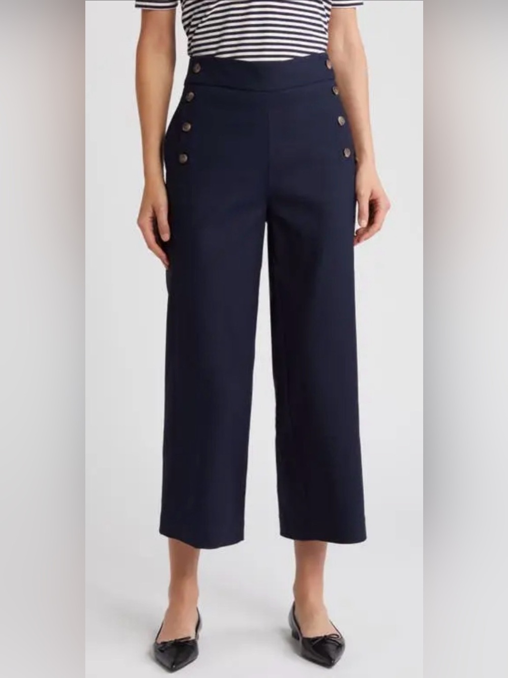 FRAME Sailor Snap Crop Trousers Navy High Rise Wide Leg Pants 10